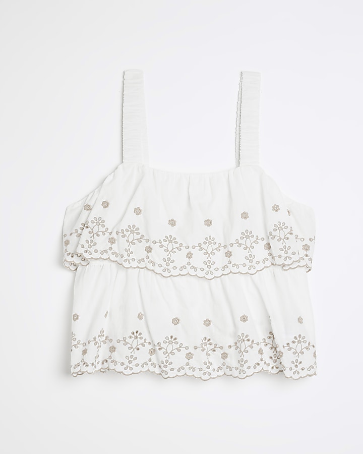 White broderie layered cami top