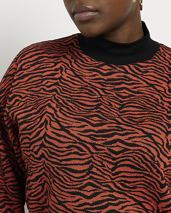 Plus red animal print high neck jumper River Island