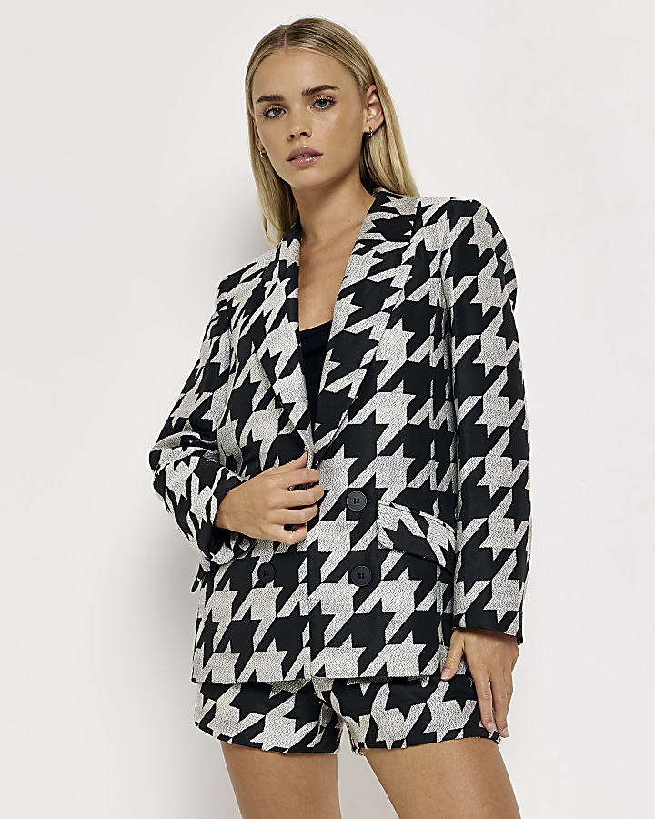 Petite black dogtooth blazer