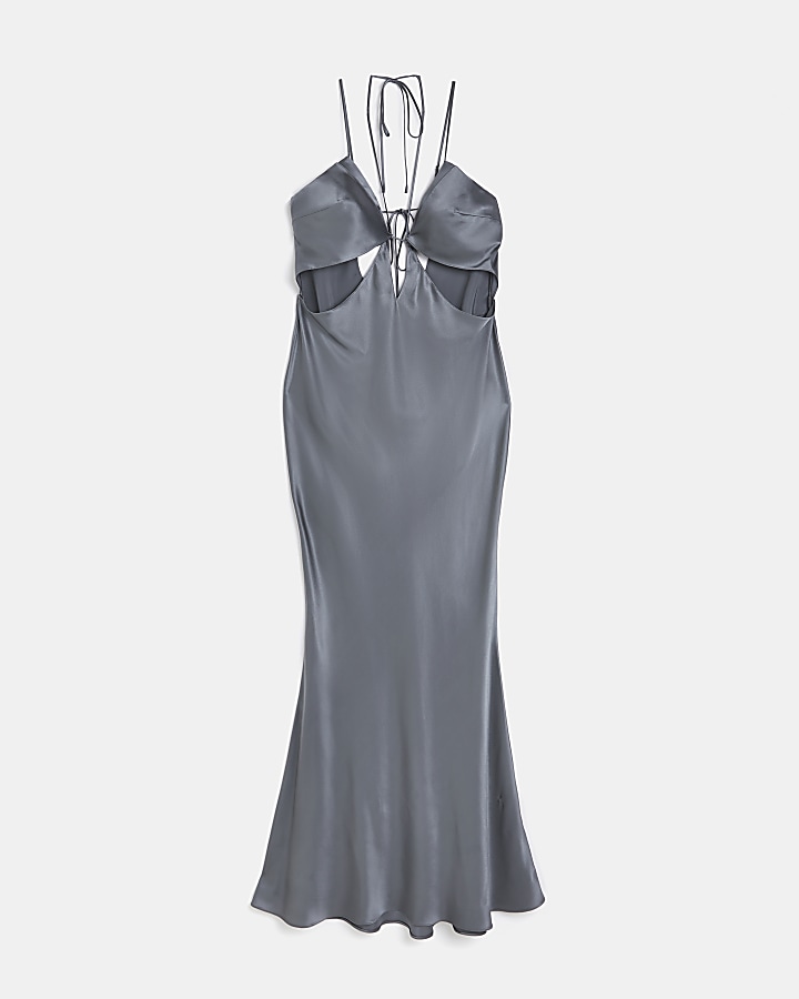 Silver silk slip maxi dress