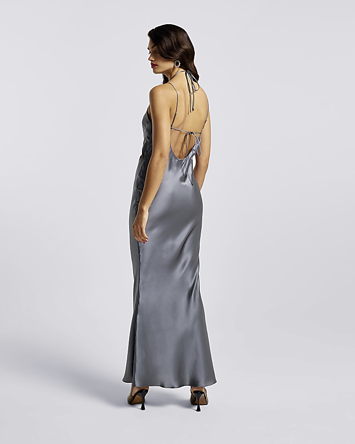 Silver silk slip maxi dress
