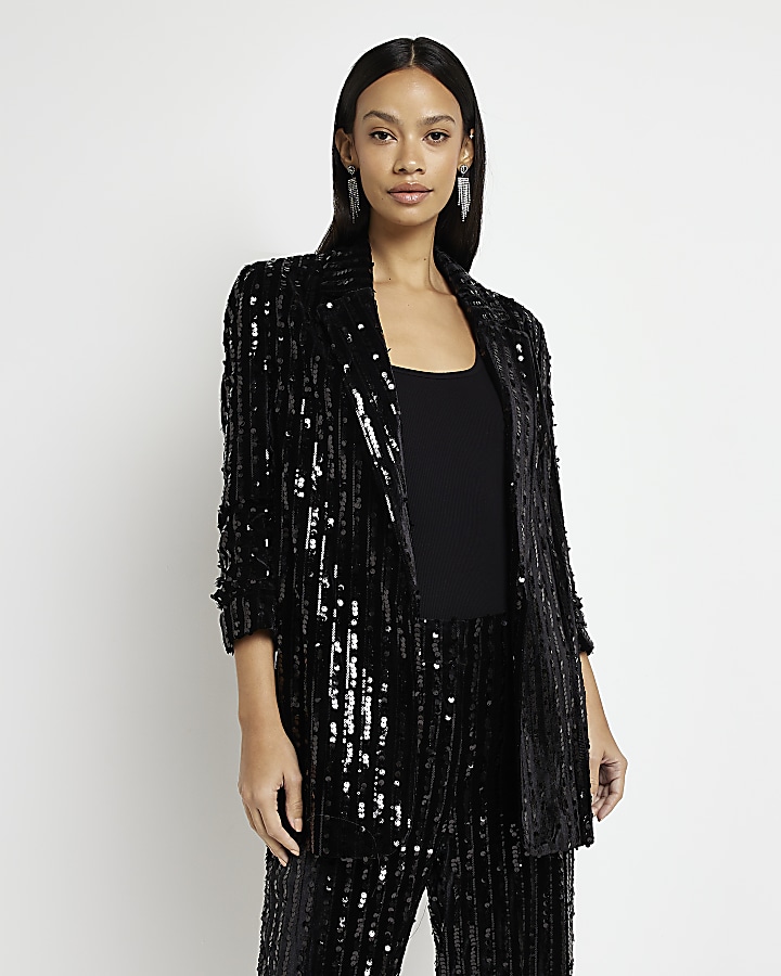 Black velvet sequin blazer