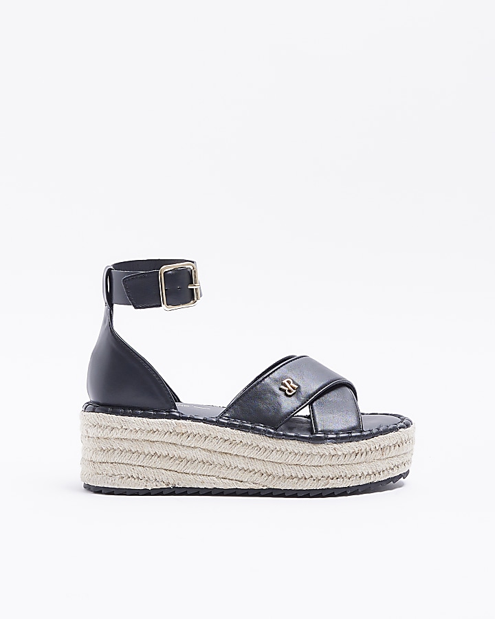 River island flatform espadrille sandals with hot sale buckle in black