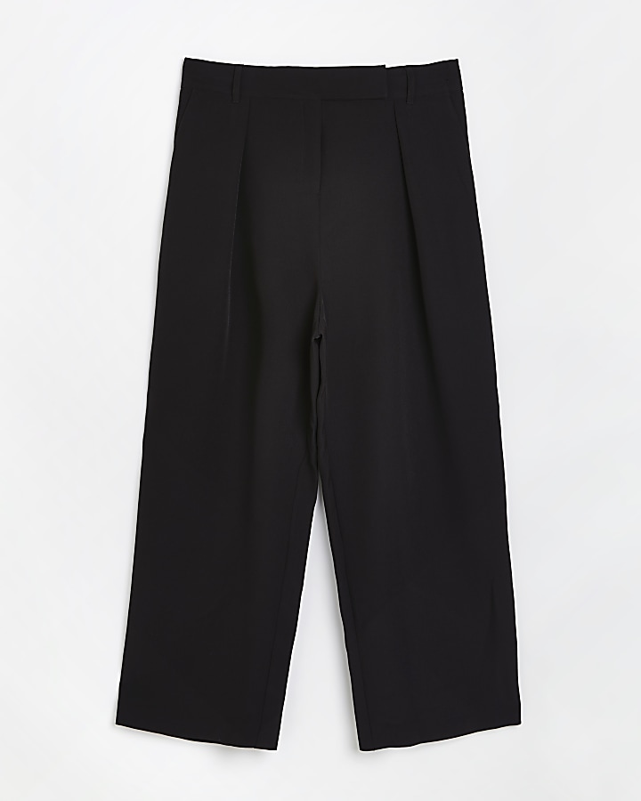Plus black pleated wide leg trousers | River Island