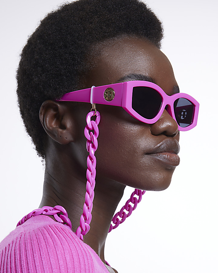 Pink chain detail square sunglasses