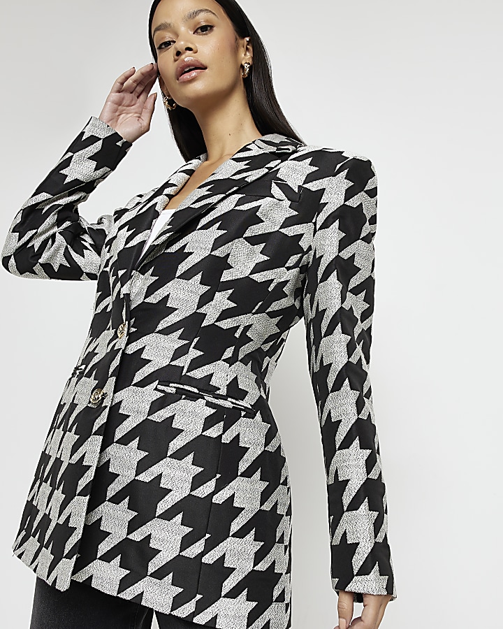 Black dogtooth blazer River Island