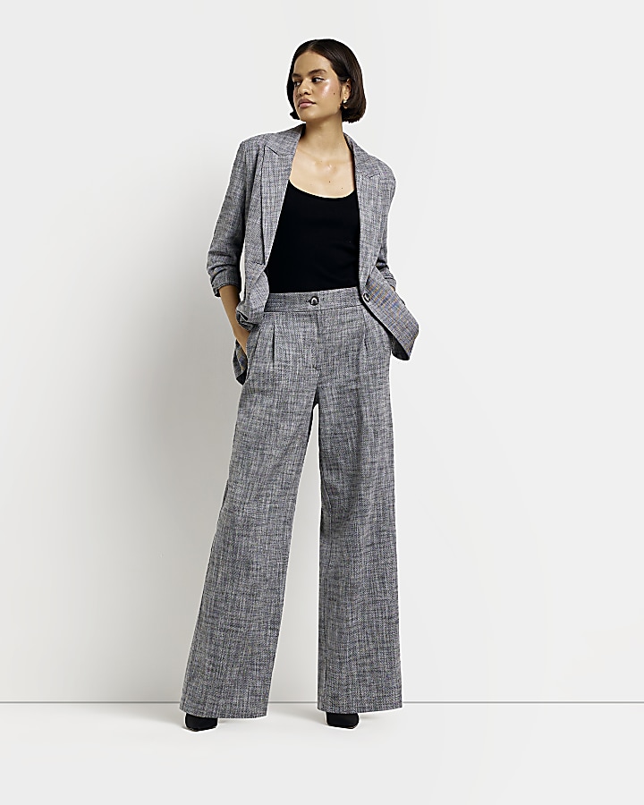 Nour Petite Mid Rise Wide Leg Trousers in Grey