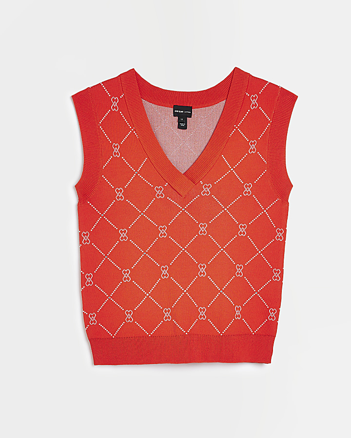 Red heart knit sleeveless top