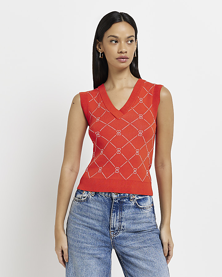 Red heart knit sleeveless top