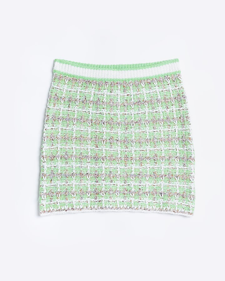 Green check knit mini skirt