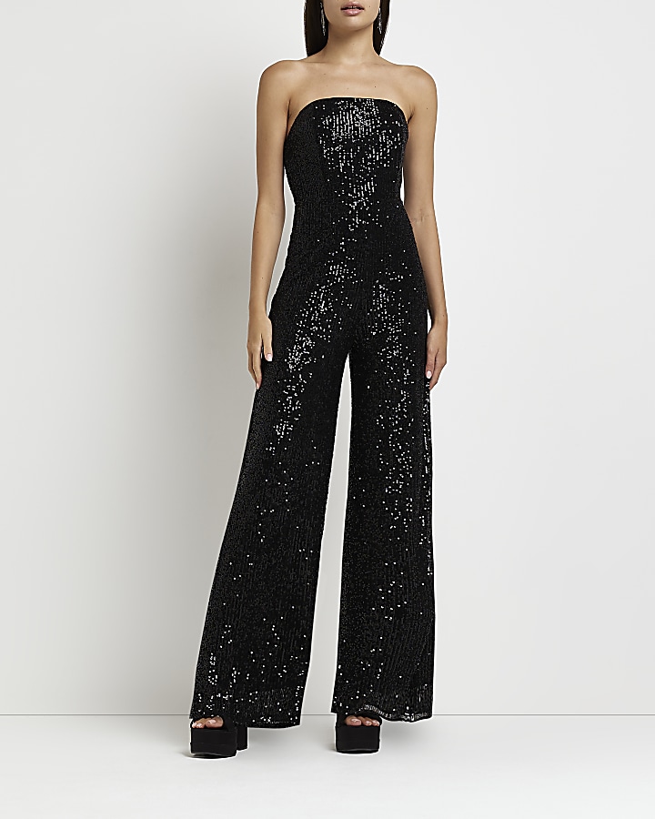 Black sequin bandeau jumpsuit