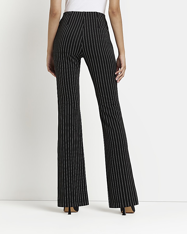 Black high waist striped flare trousers | River Island