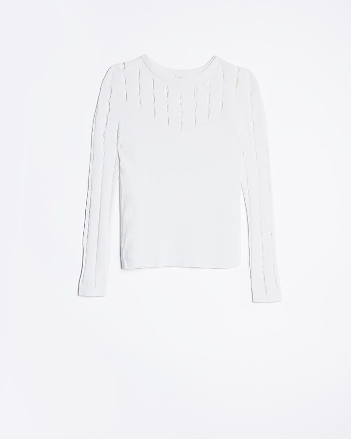 White cut out long sleeve top | River Island
