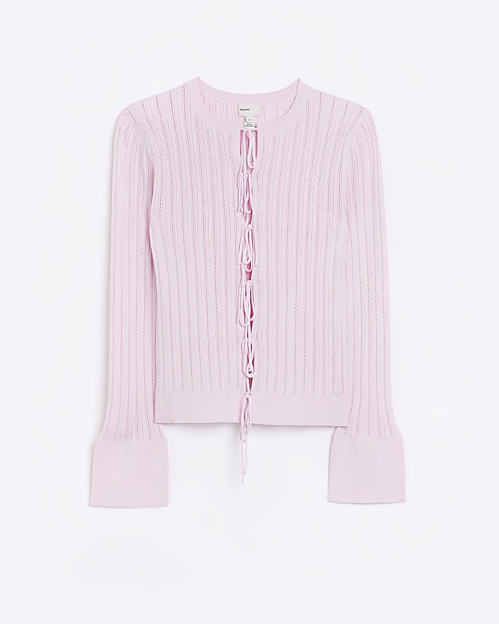 Pink knit bow cardigan | River Island