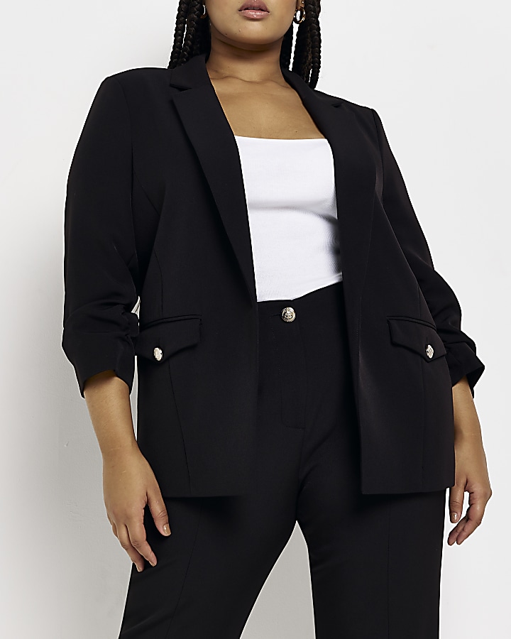 Black ruched sleeve shop blazer river island