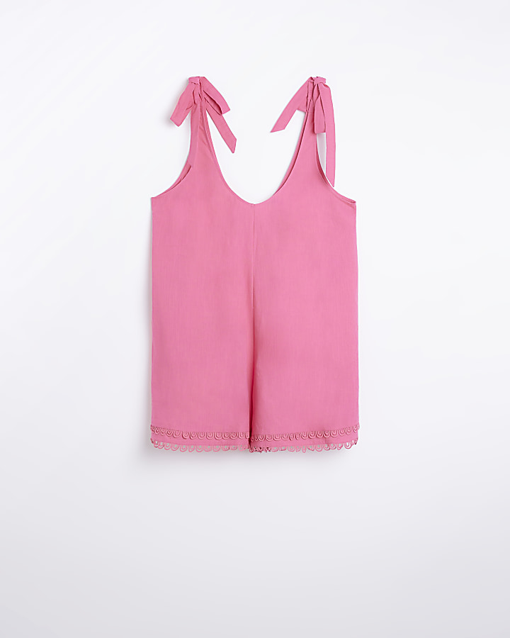 Pink tie up straps playsuit