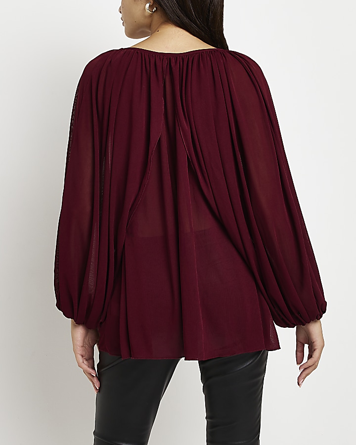 Red long sleeve cape blouse