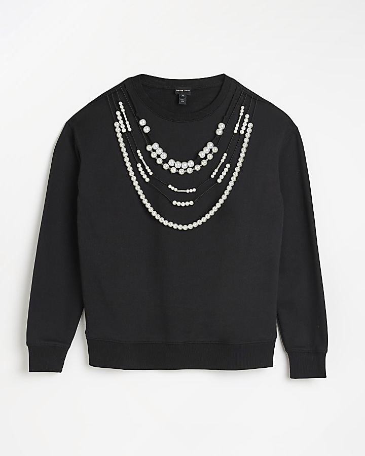 Black pearl embellished sweatshirt
