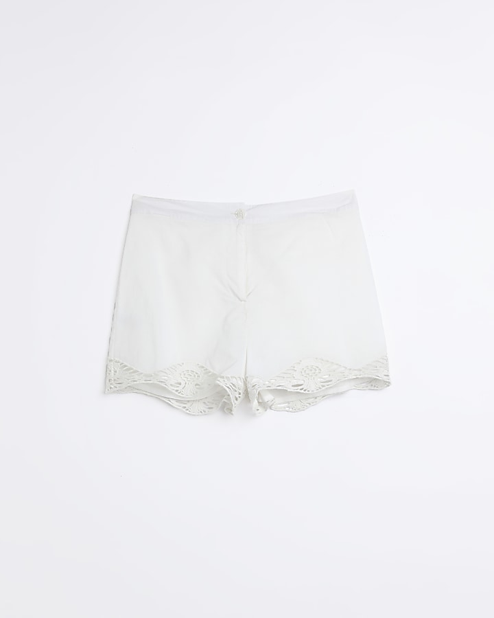 White broderie detail shorts