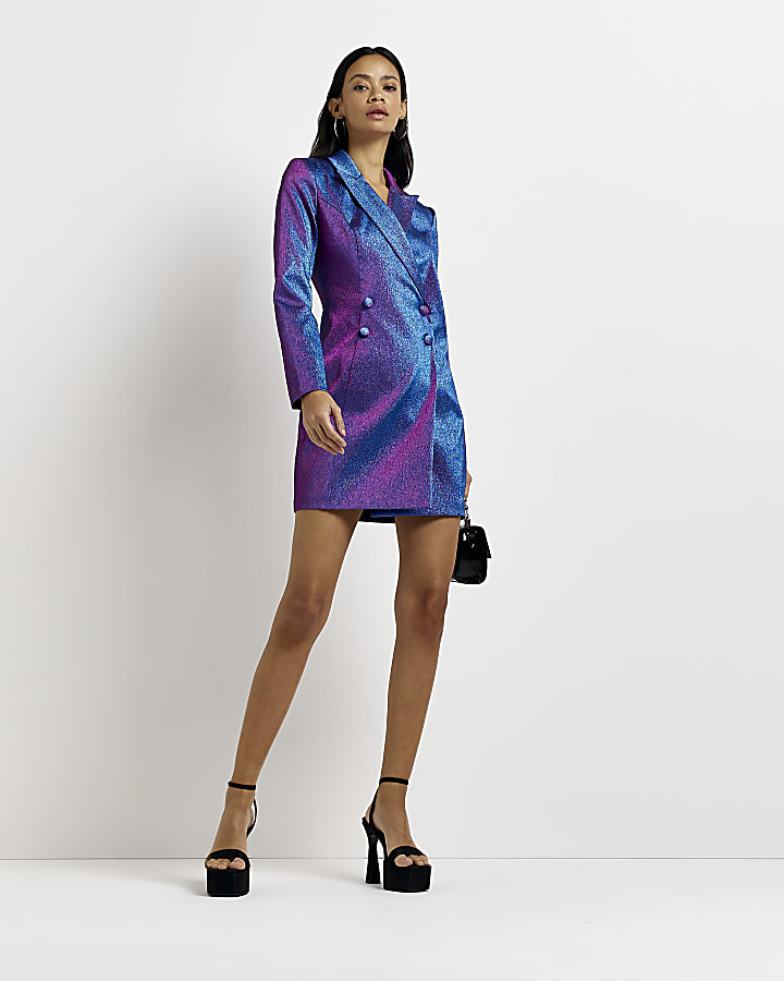 Purple wrap mini blazer dress