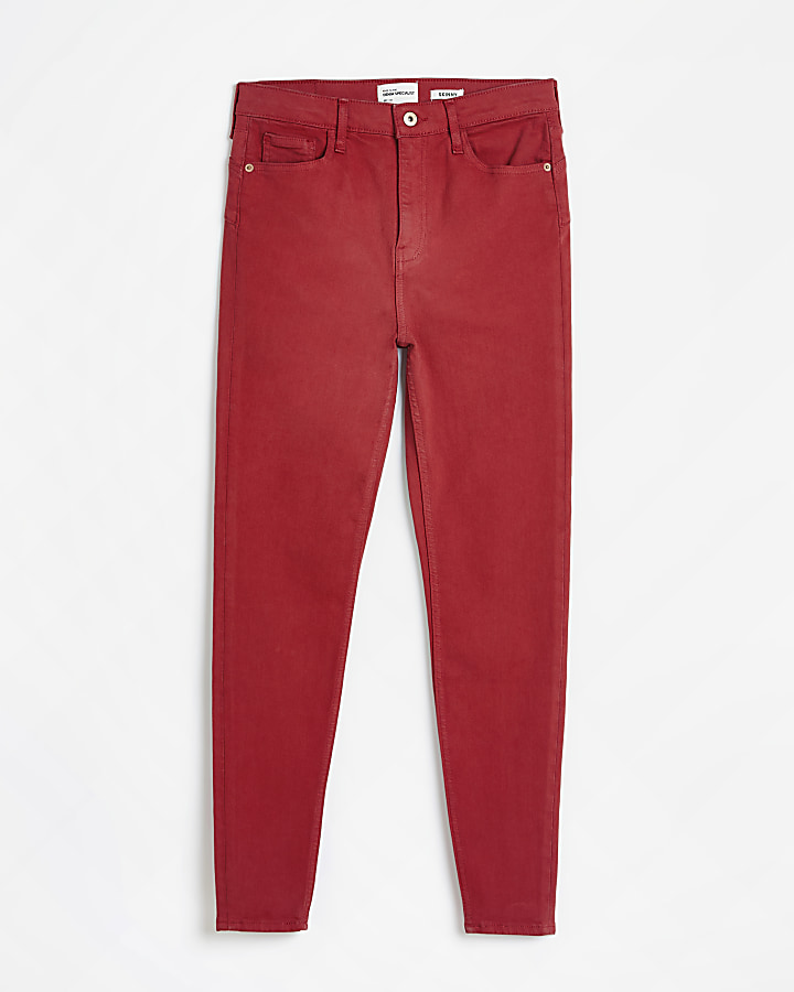 Red high waist bum sculpt skinny jeans