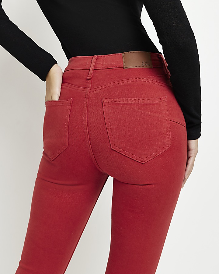 Red high waist bum sculpt skinny jeans