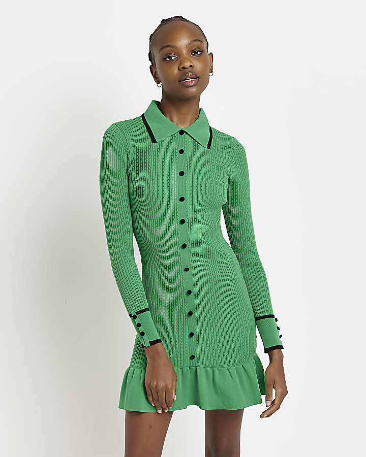 Green knit shirt dress River Island