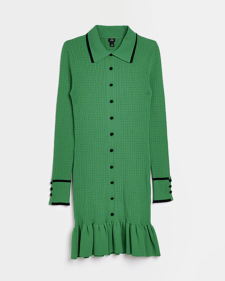 Green knit shirt dress