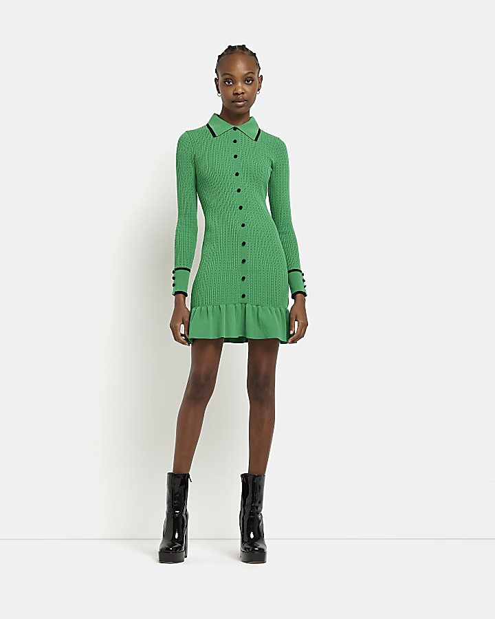 Green knit shirt dress River Island