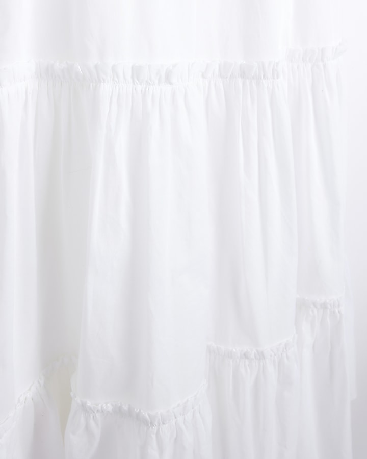 White tiered beach cami midi dress