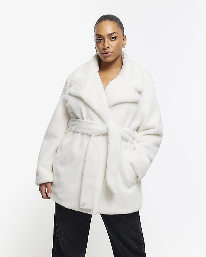 River island cream store faux fur coat