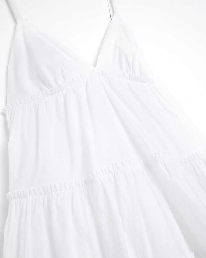 White frill tiered beach cami mini dress