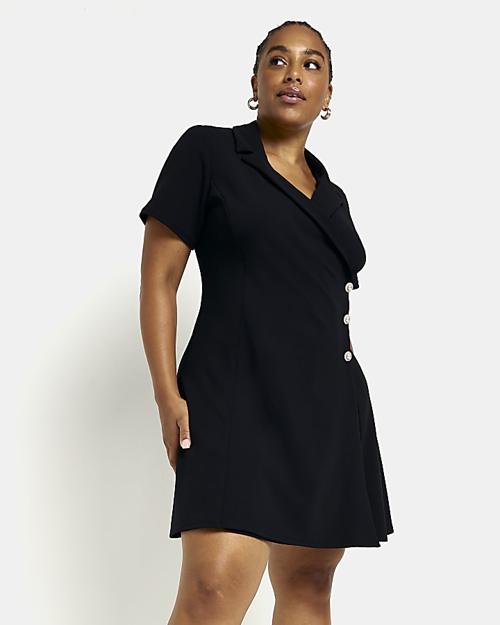 Plus black button side mini dress