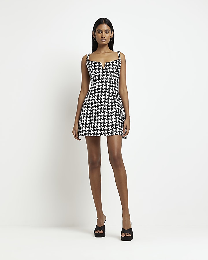 Black dogtooth slip mini dress