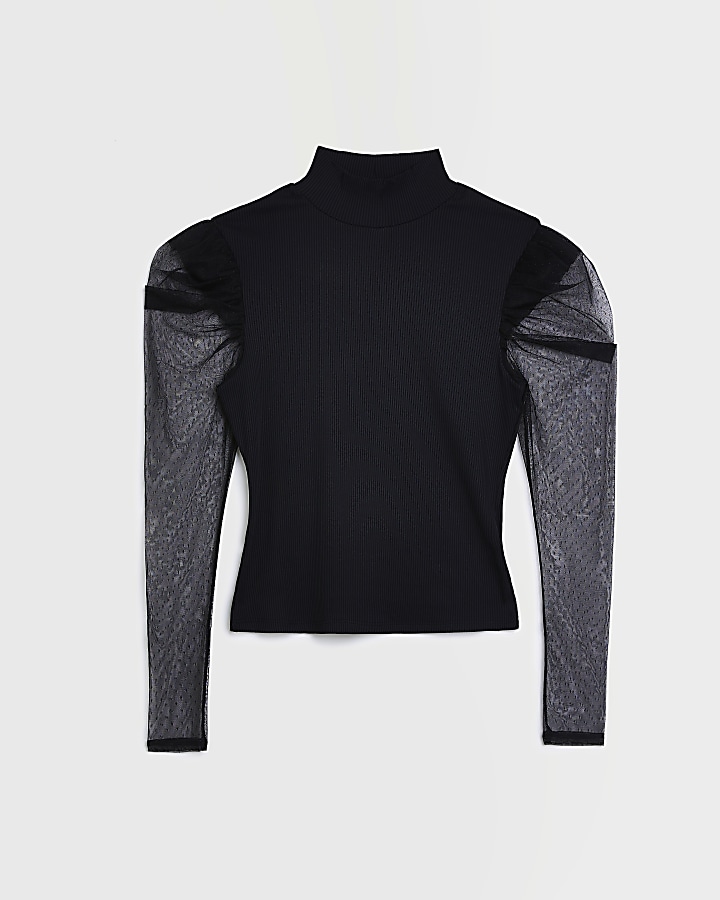 Black mesh long sleeve blouse