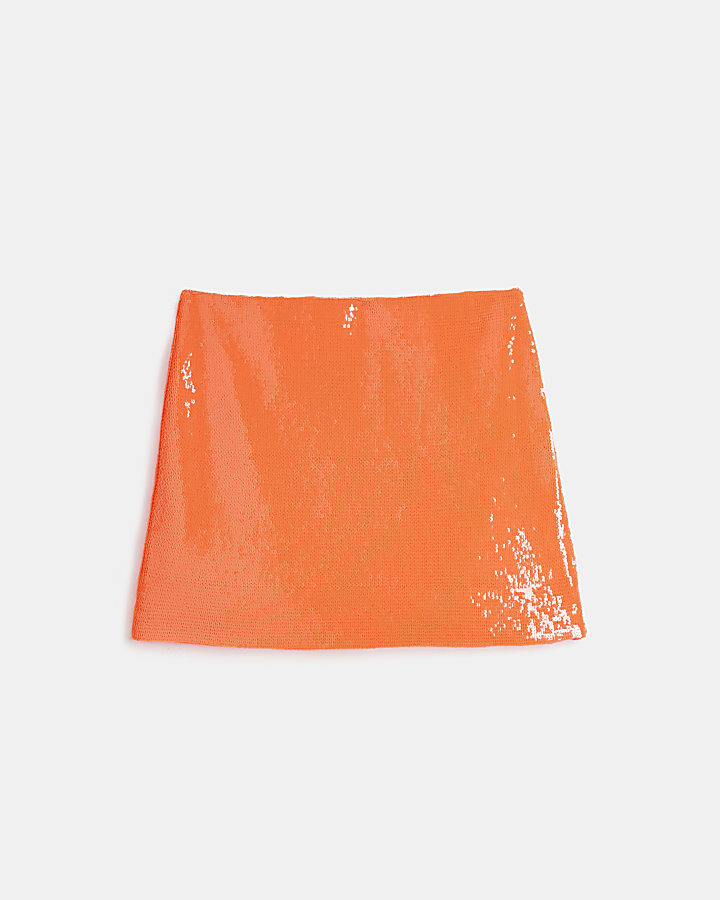 Orange sequin mini skirt
