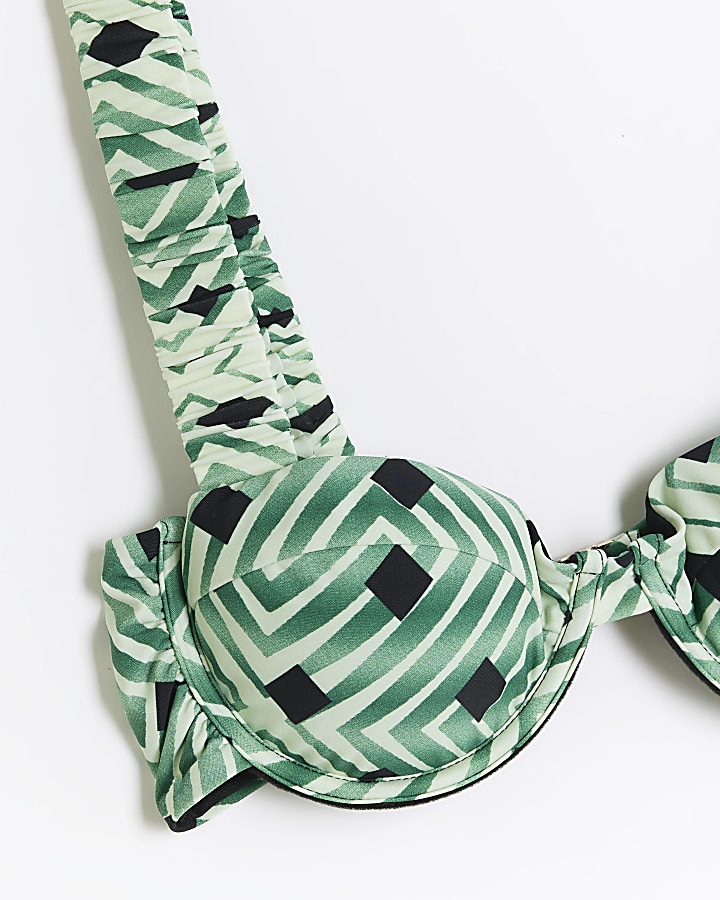 Green scrunchie balconette bikini top