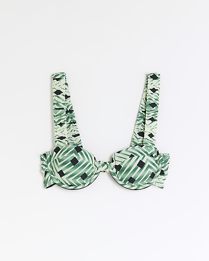 Green scrunchie balconette bikini top