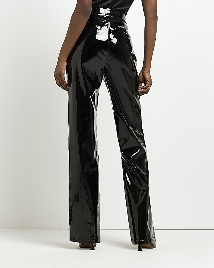 Black faux leather straight trousers | River Island