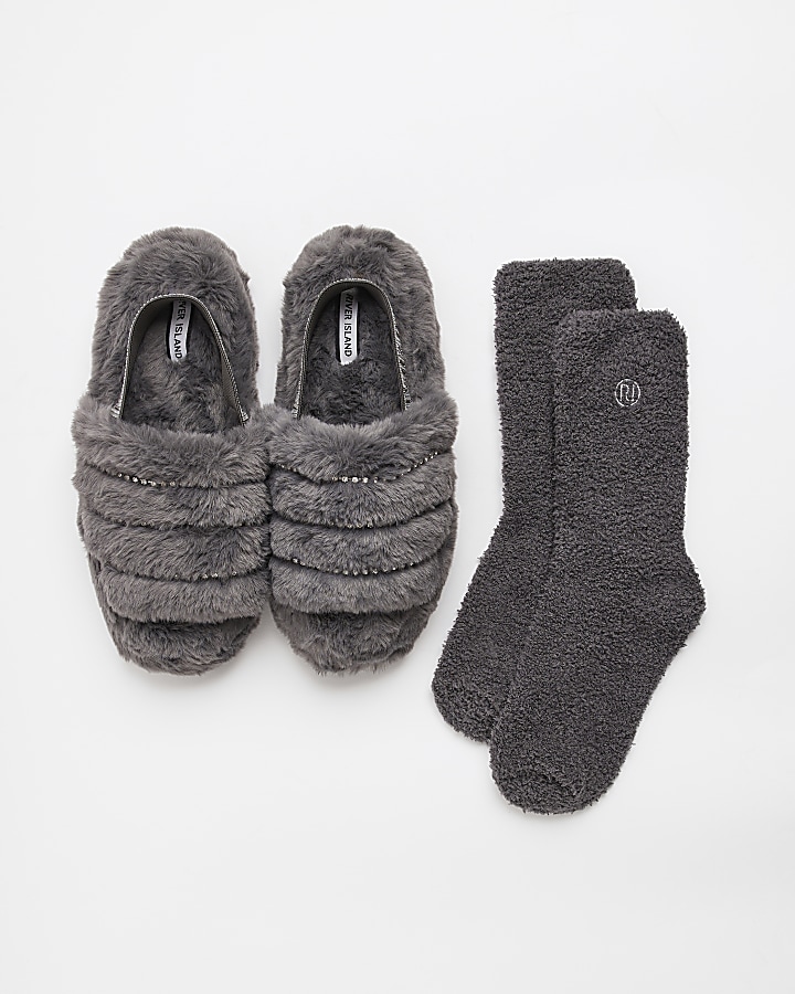 River island grey slippers new arrivals