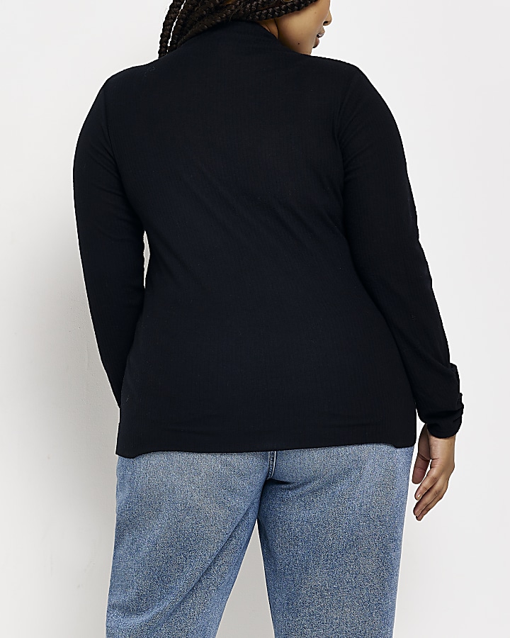 Plus black ribbed high neck top