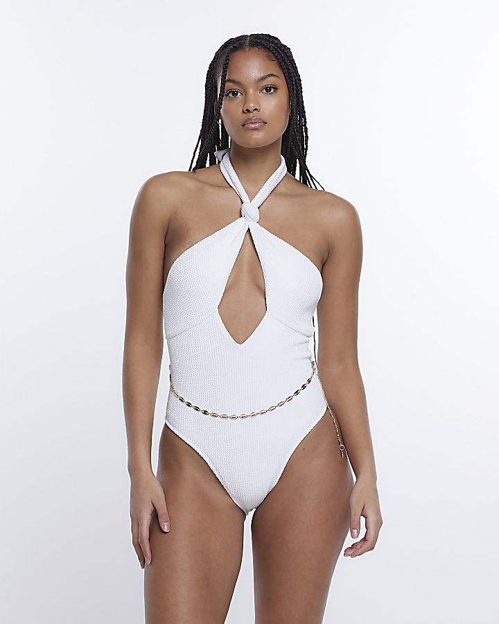 Cream belted swimsuit River Island