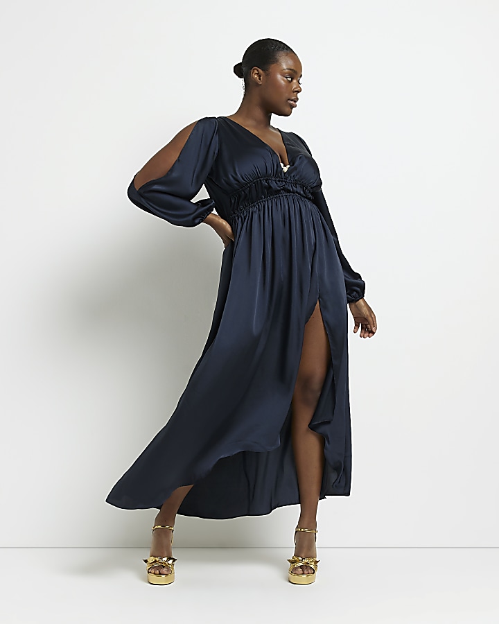 Navy cold shop shoulder maxi dress