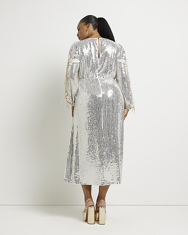 Plus silver sequin maxi dress