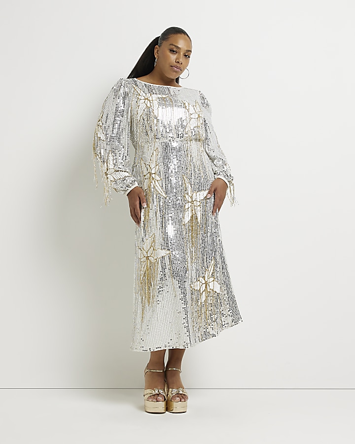 Silver sequin 2024 dress maxi