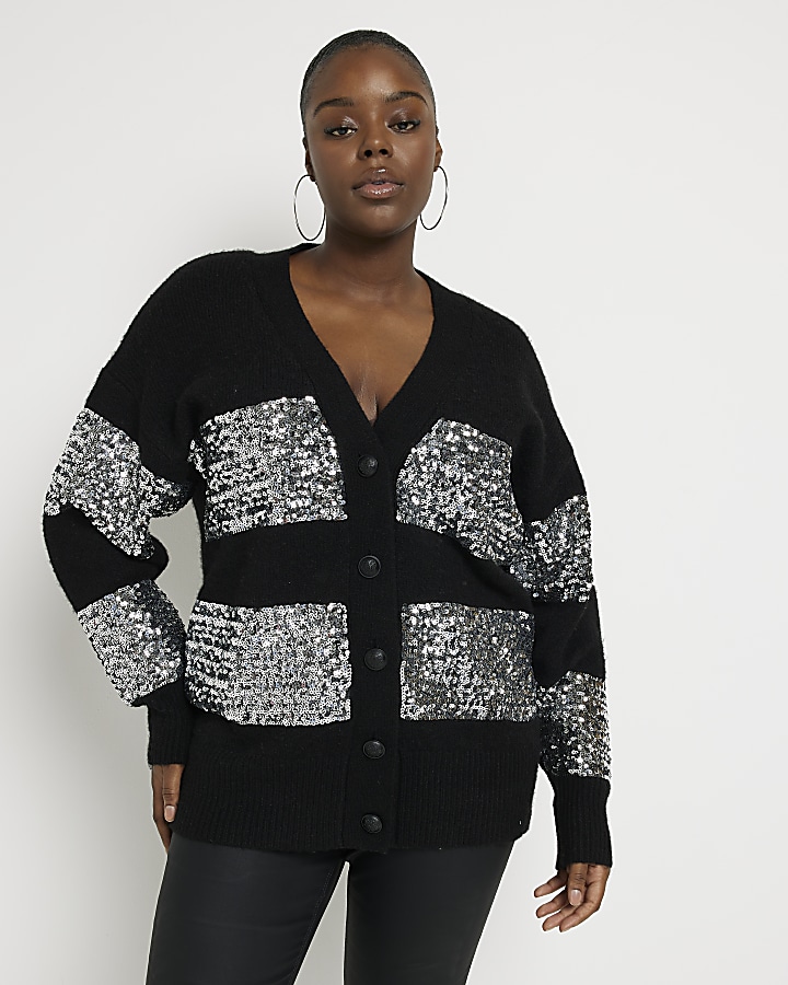 Long sequin cardigan hot sale plus size