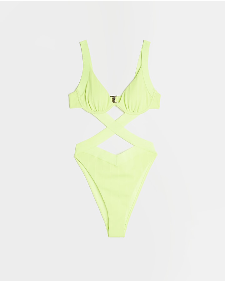 Lime green plunge swimsuit River Island