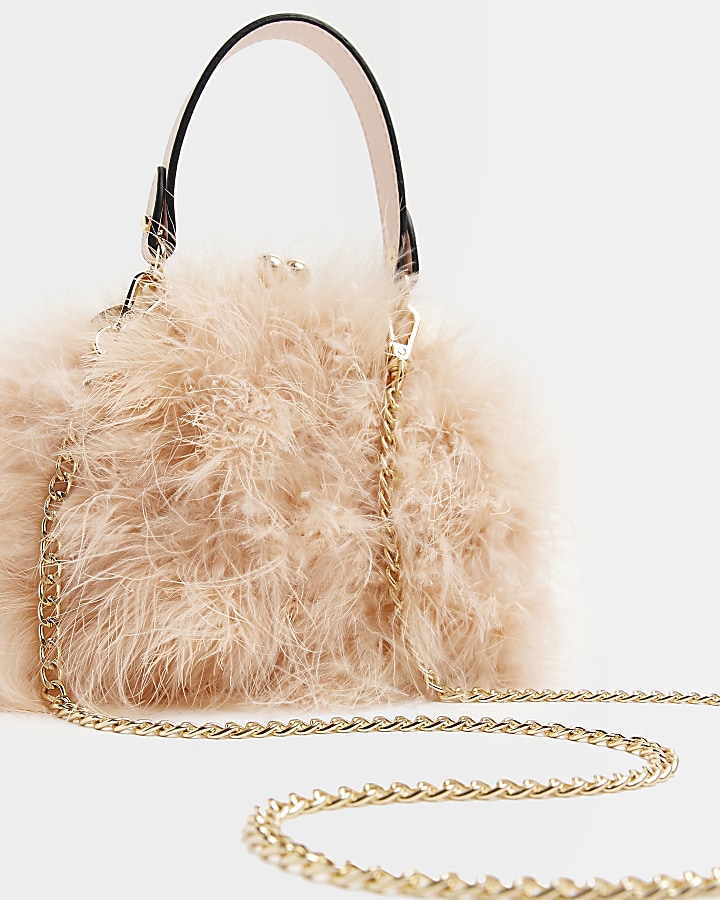 Pink feather chain cross body bag
