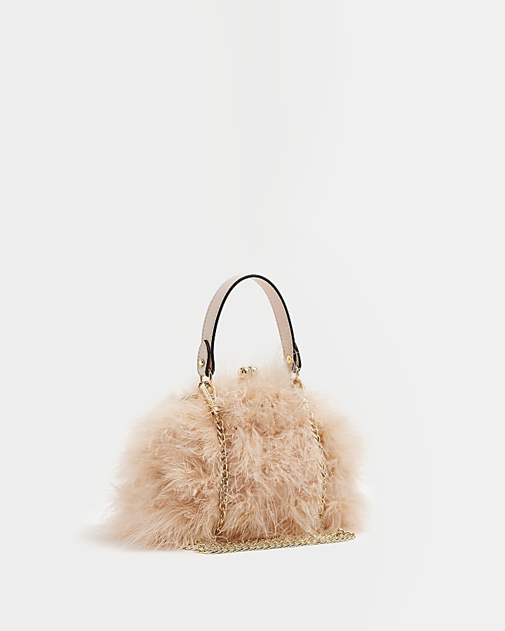 Pink feather chain cross body bag
