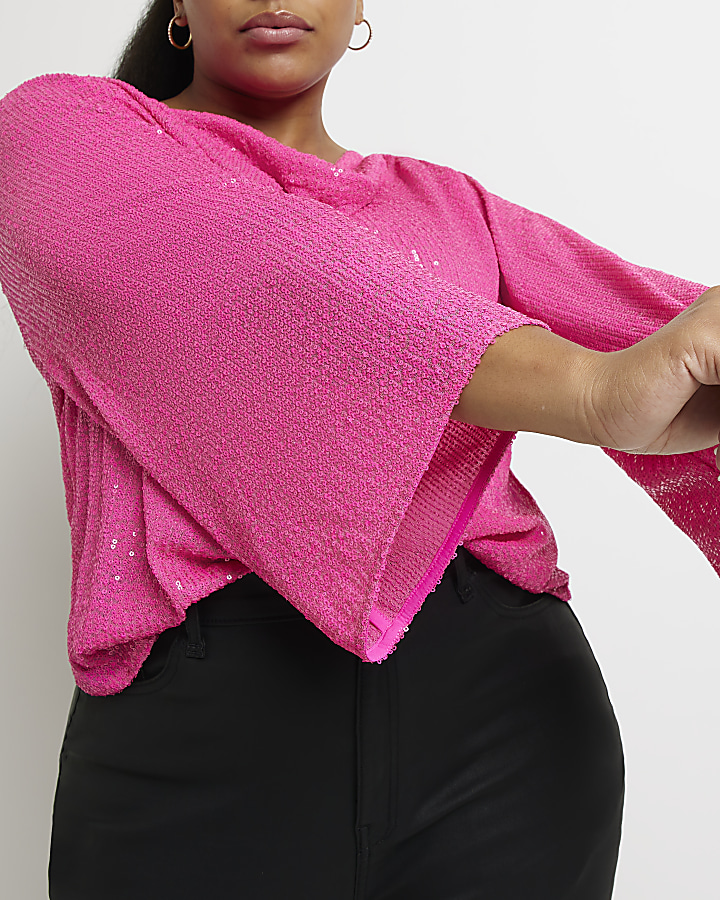 Plus pink sequin blouse